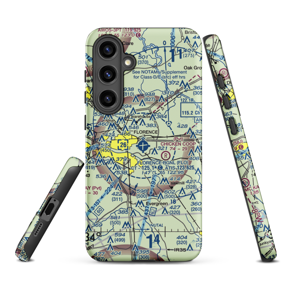 Florence Regional Airport (FLO) VFR Sectional Samsung Phone Case Samsung Galaxy S24 Plus model shown