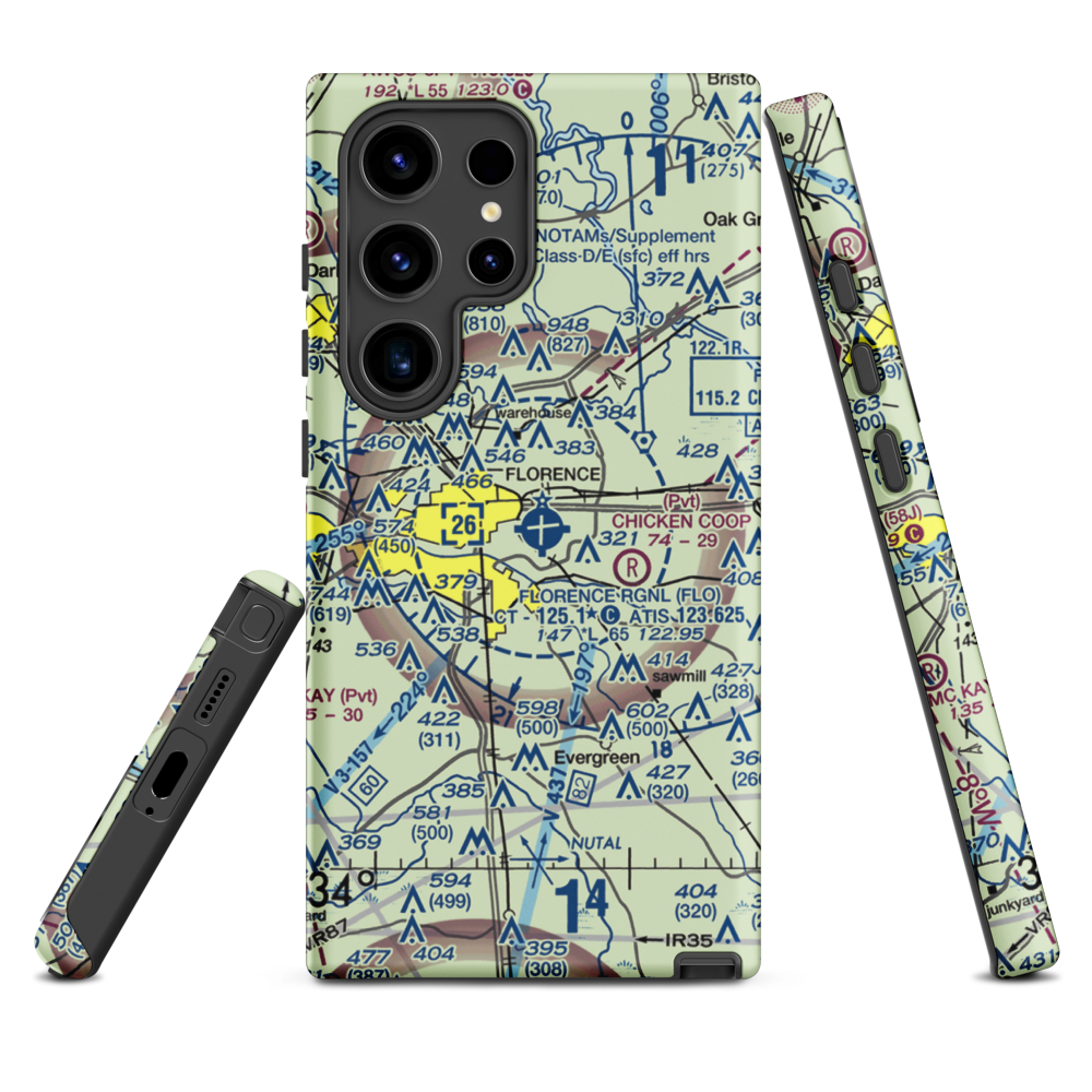 Florence Regional Airport (FLO) VFR Sectional Samsung Phone Case Samsung Galaxy S24 Ultra model shown
