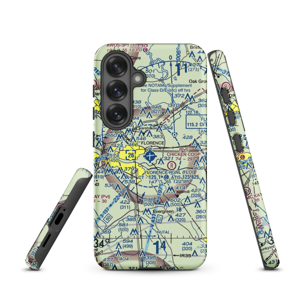 Florence Regional Airport (FLO) VFR Sectional Samsung Phone Case Samsung Galaxy S25 model shown