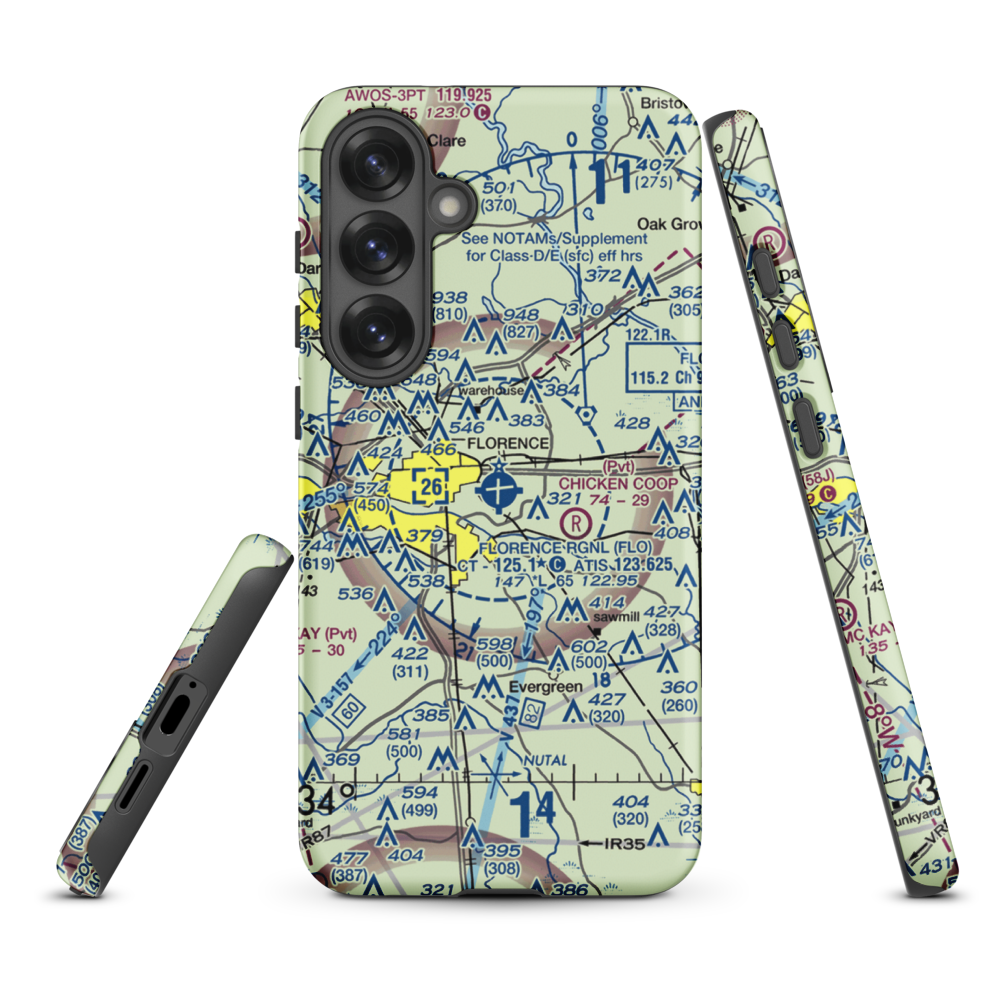 Florence Regional Airport (FLO) VFR Sectional Samsung Phone Case Samsung Galaxy S25 Plus model shown