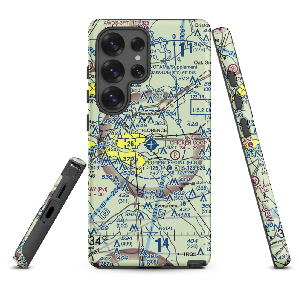 Florence Regional Airport (FLO) VFR Sectional Samsung Phone Case Samsung Galaxy S25 Ultra model shown