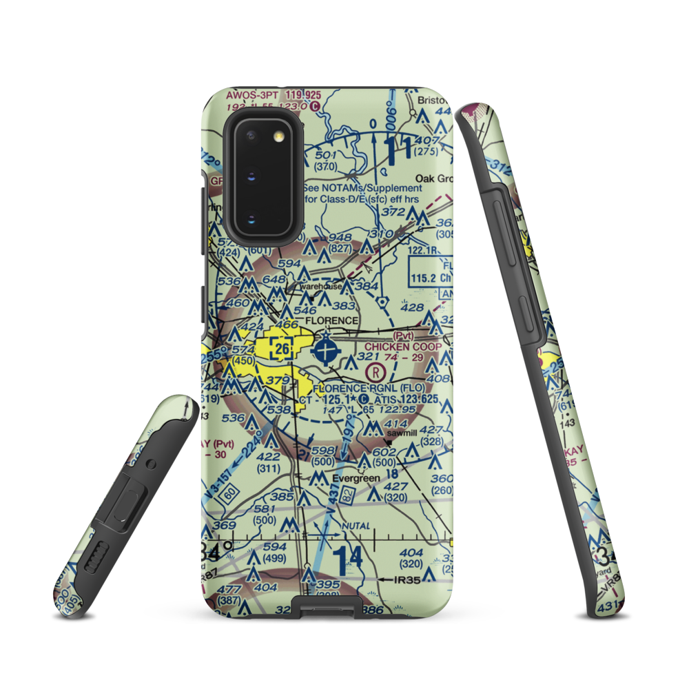 Florence Regional Airport (FLO) VFR Sectional Samsung Phone Case Samsung Galaxy S20 model shown