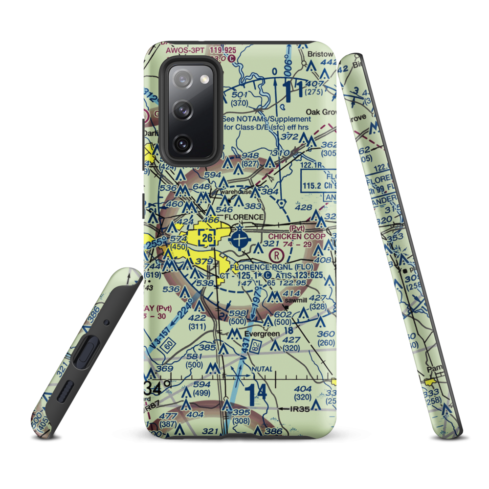Florence Regional Airport (FLO) VFR Sectional Samsung Phone Case Samsung Galaxy S20 FE model shown