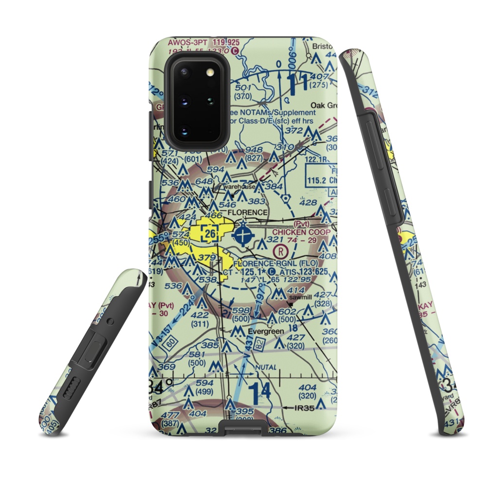 Florence Regional Airport (FLO) VFR Sectional Samsung Phone Case Samsung Galaxy S20 Plus model shown