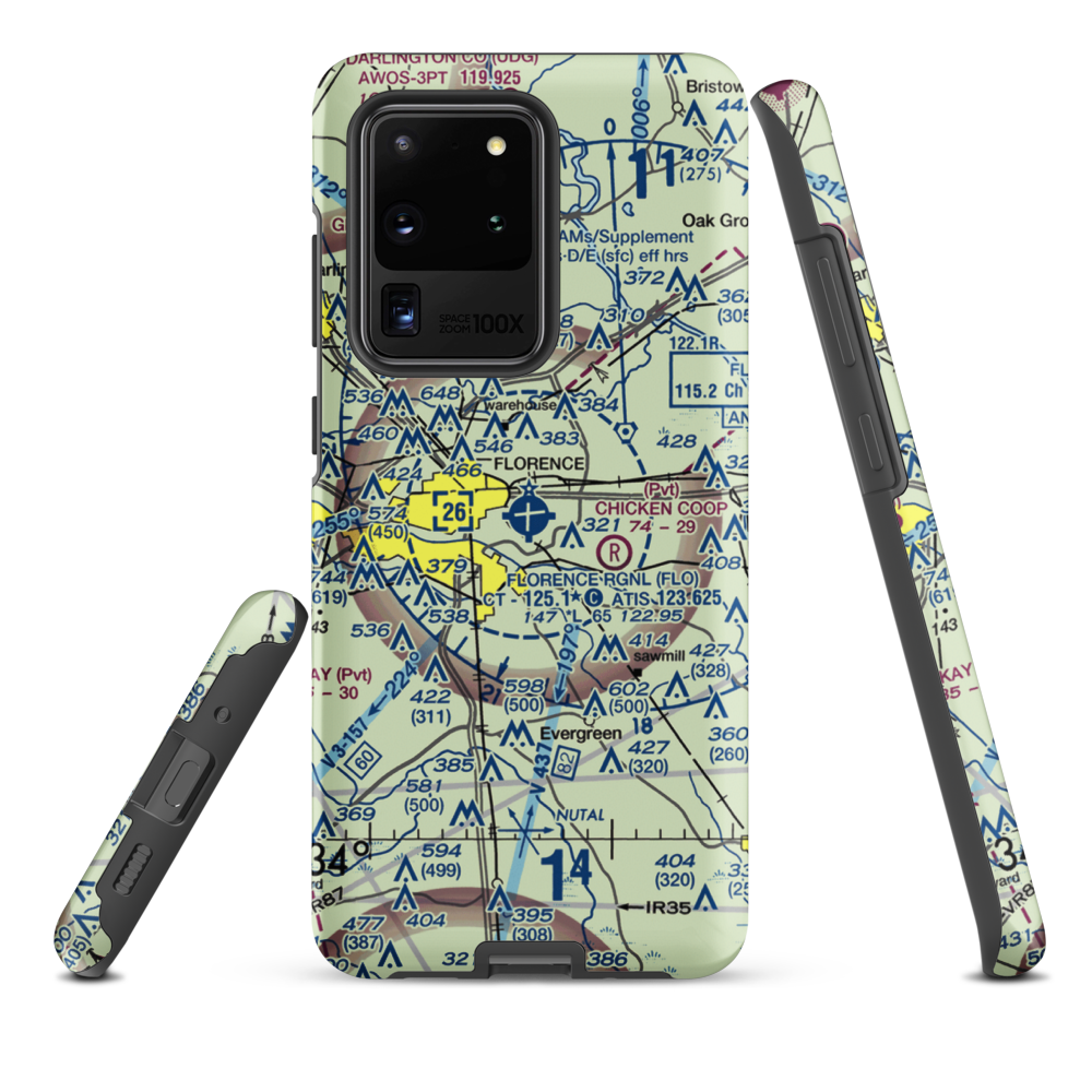 Florence Regional Airport (FLO) VFR Sectional Samsung Phone Case Samsung Galaxy S20 Ultra model shown