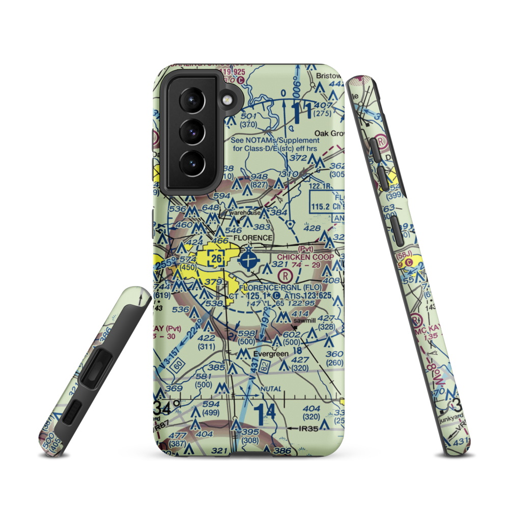 Florence Regional Airport (FLO) VFR Sectional Samsung Phone Case Samsung Galaxy S21 model shown