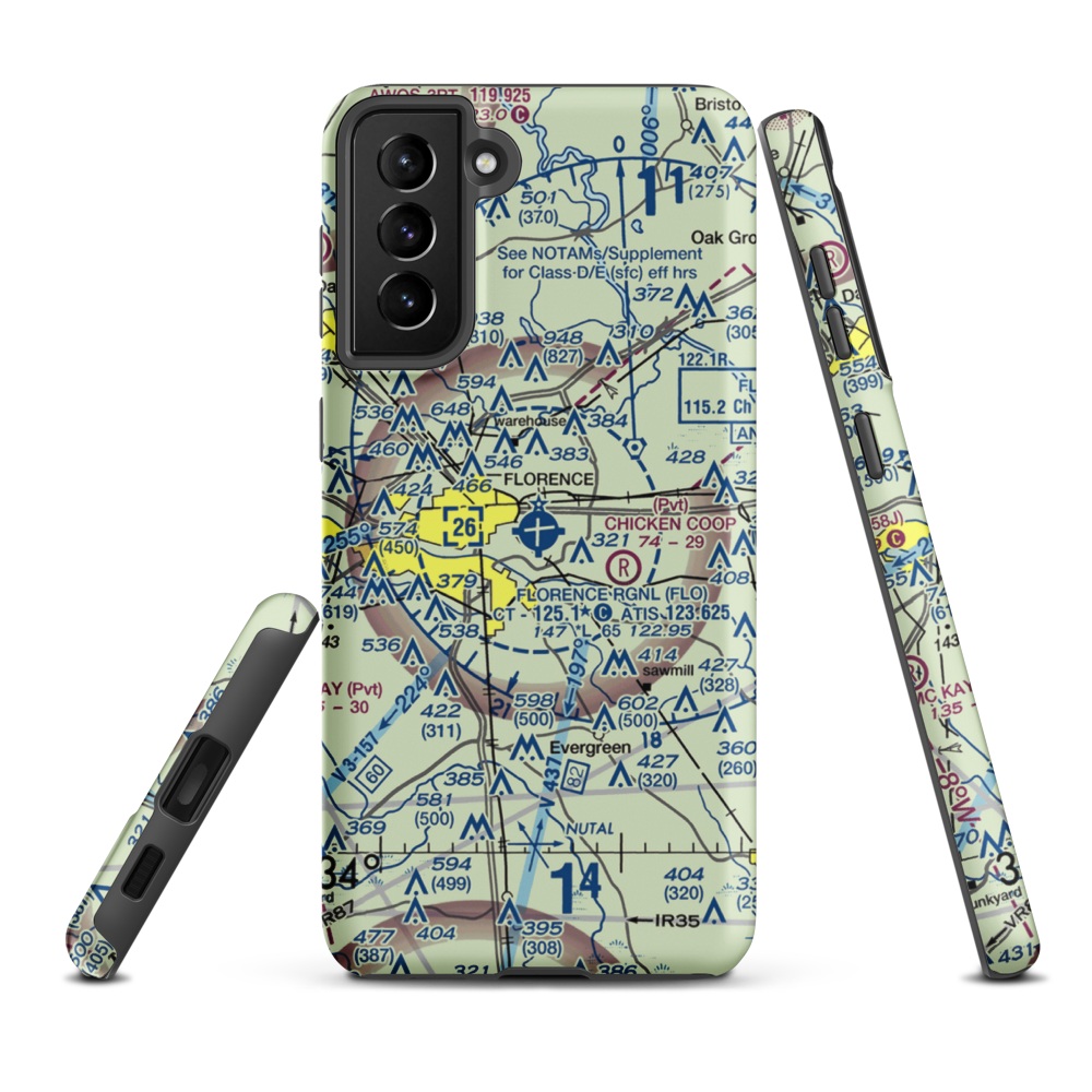 Florence Regional Airport (FLO) VFR Sectional Samsung Phone Case Samsung Galaxy S21 Plus model shown