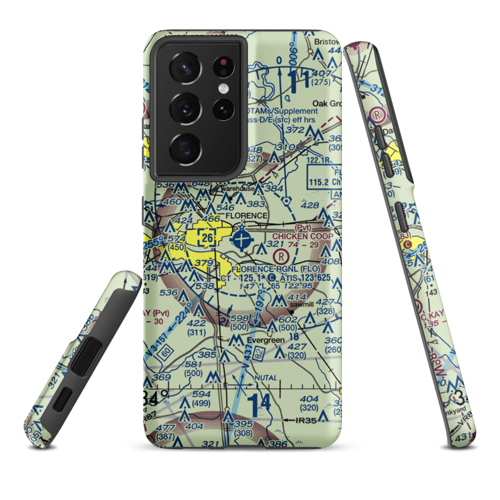 Florence Regional Airport (FLO) VFR Sectional Samsung Phone Case Samsung Galaxy S21 Plus model shown