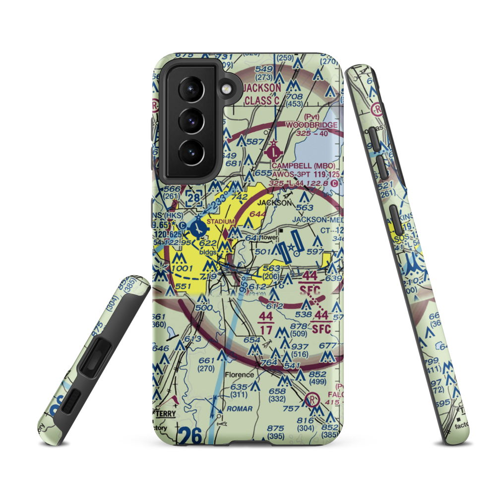 Flowood Industrial STOLport (MS90) VFR Sectional Samsung Phone Case Samsung Galaxy S21 FE model shown