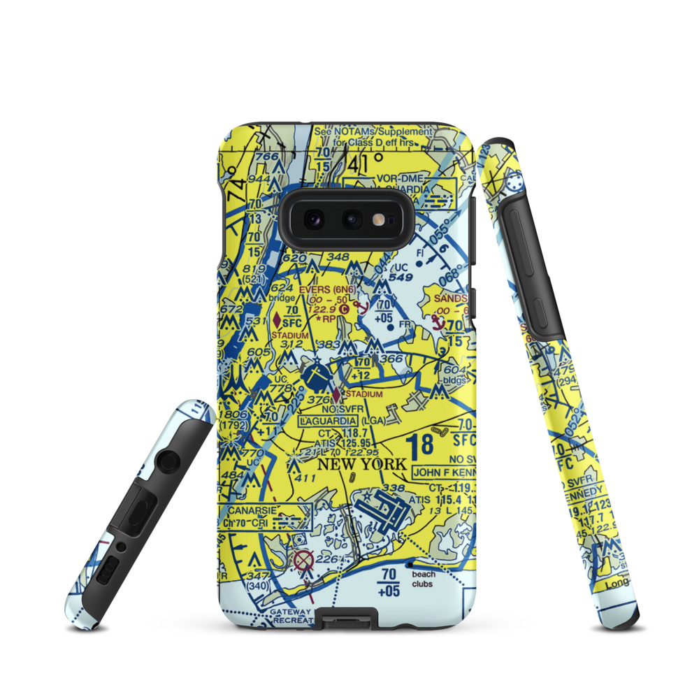 Flushing Airport (FLU) VFR Sectional Samsung Phone Case Samsung Galaxy S10 Plus model shown