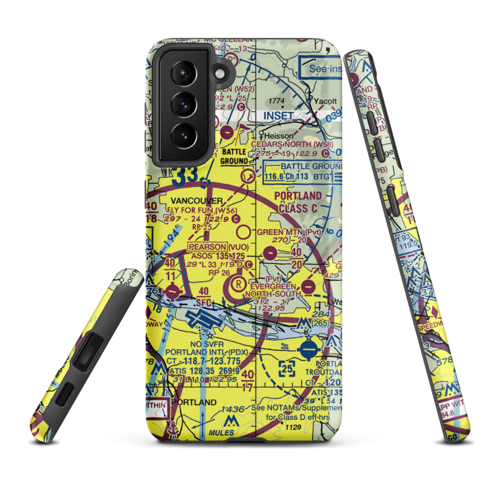 Fly For Fun Airport (W56) VFR Sectional Samsung Phone Case Samsung Galaxy S21 FE model shown