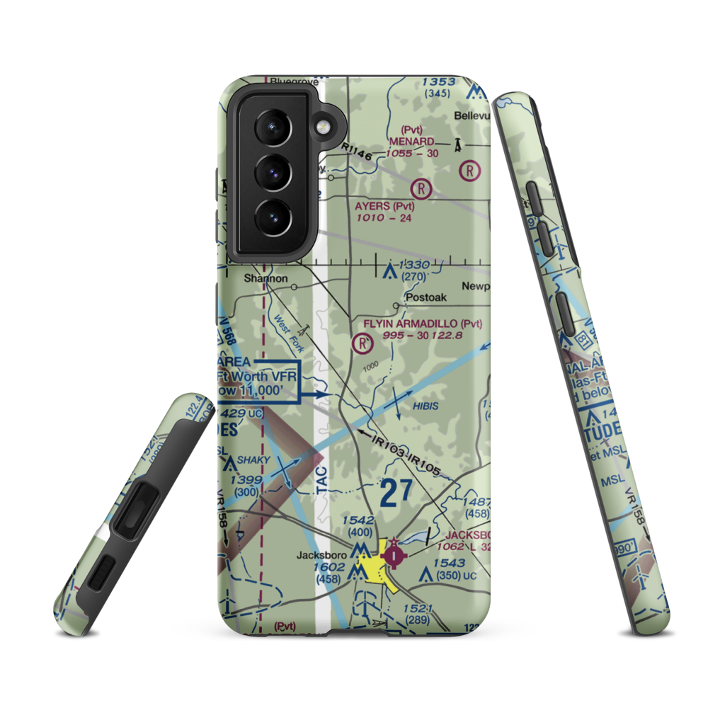 Flyin Armadillo Airport (TE55) VFR Sectional Samsung Phone Case Samsung Galaxy S21 FE model shown