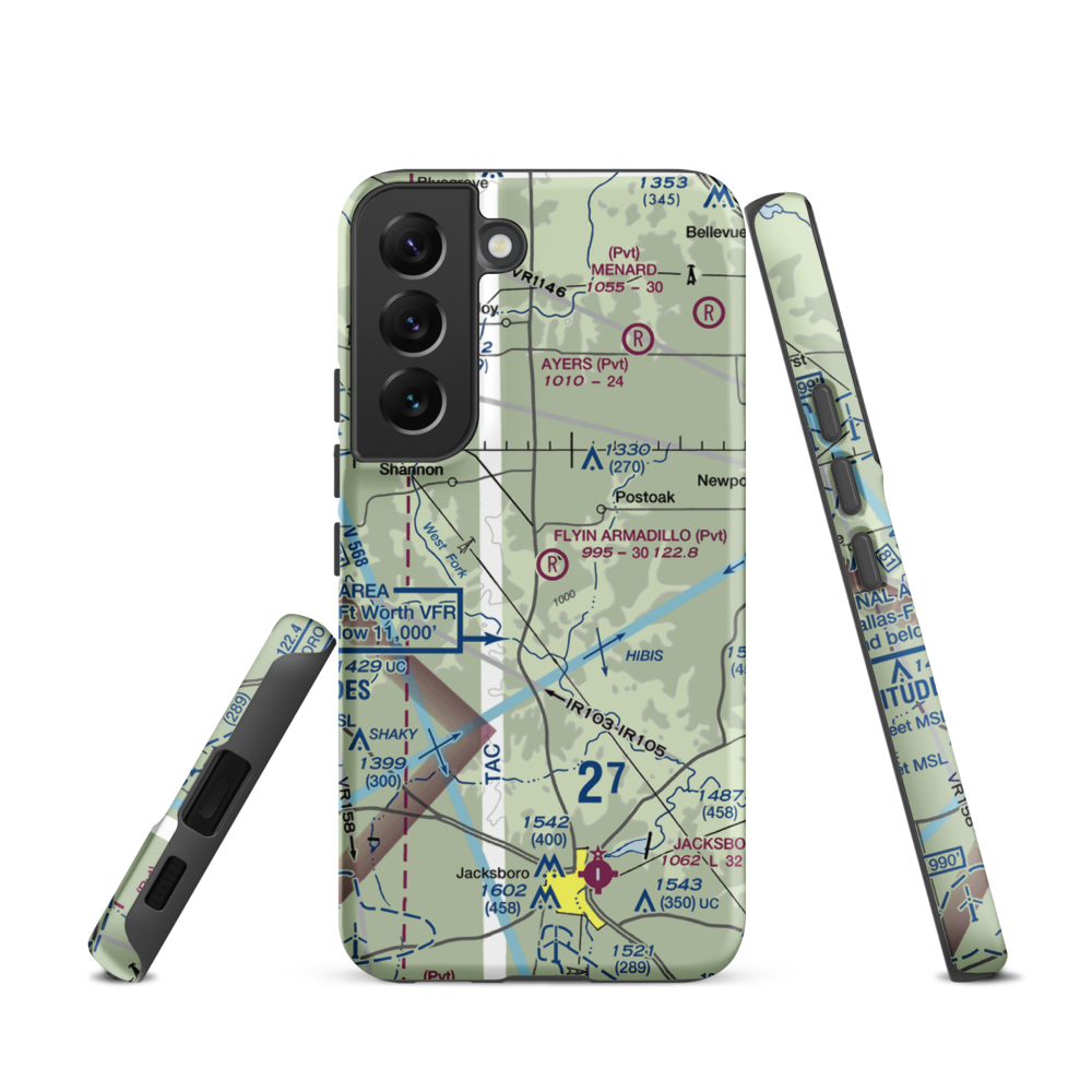 Flyin Armadillo Airport (TE55) VFR Sectional Samsung Phone Case Samsung Galaxy S22 model shown