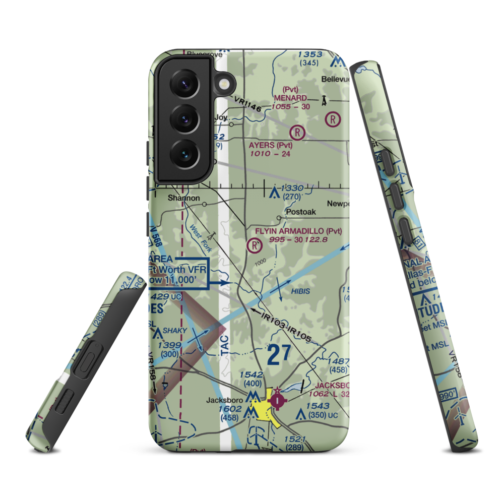 Flyin Armadillo Airport (TE55) VFR Sectional Samsung Phone Case Samsung Galaxy S22 Plus model shown