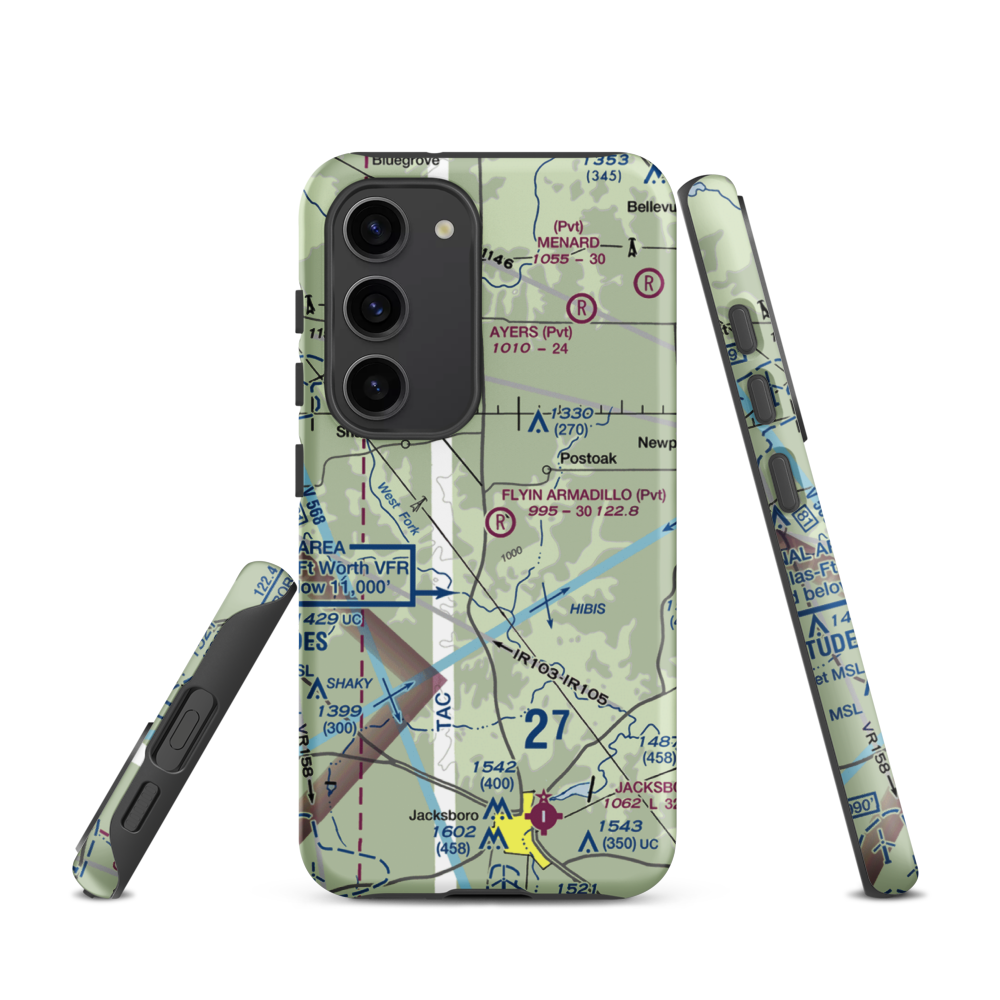 Flyin Armadillo Airport (TE55) VFR Sectional Samsung Phone Case Samsung Galaxy S23 model shown