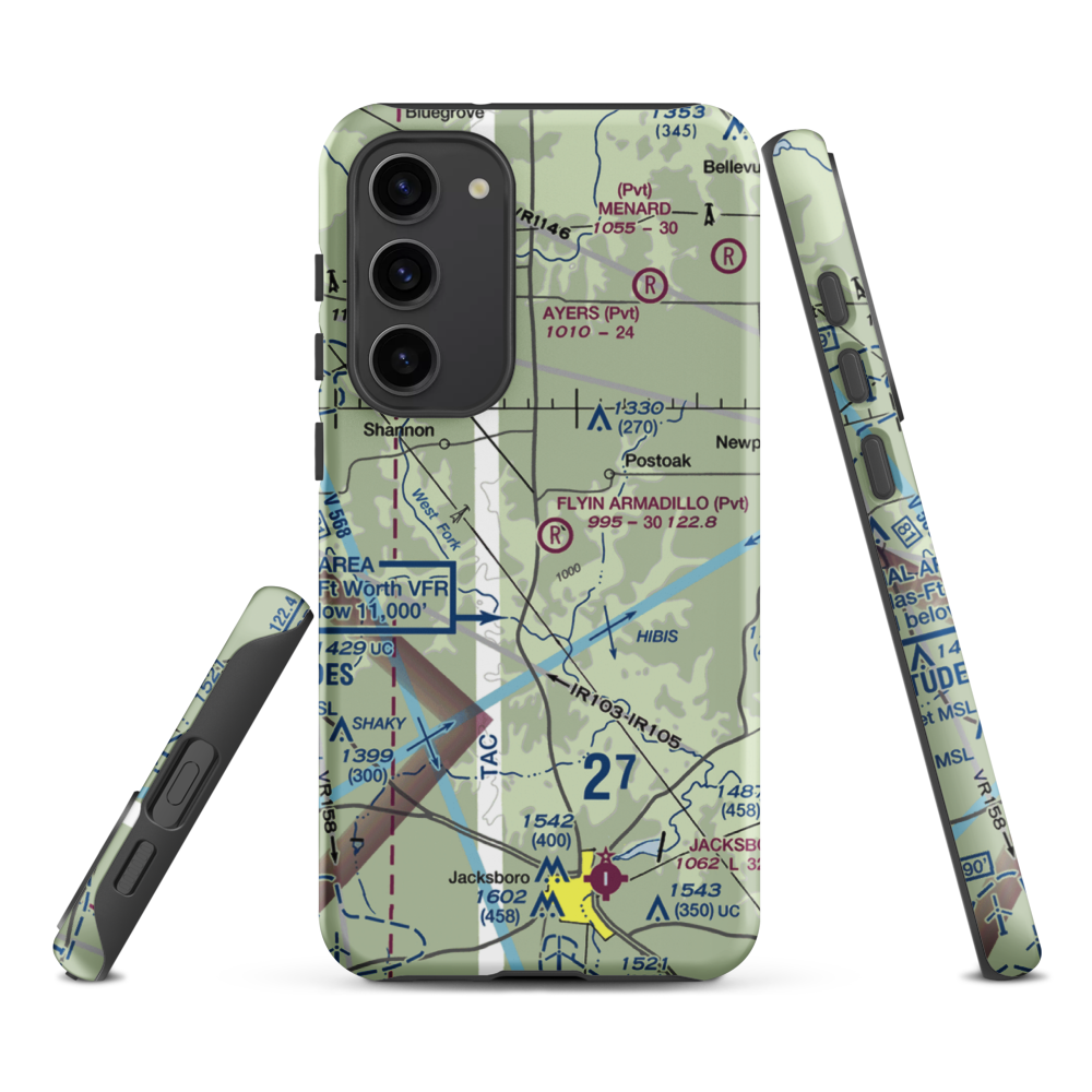 Flyin Armadillo Airport (TE55) VFR Sectional Samsung Phone Case Samsung Galaxy S23 Plus model shown