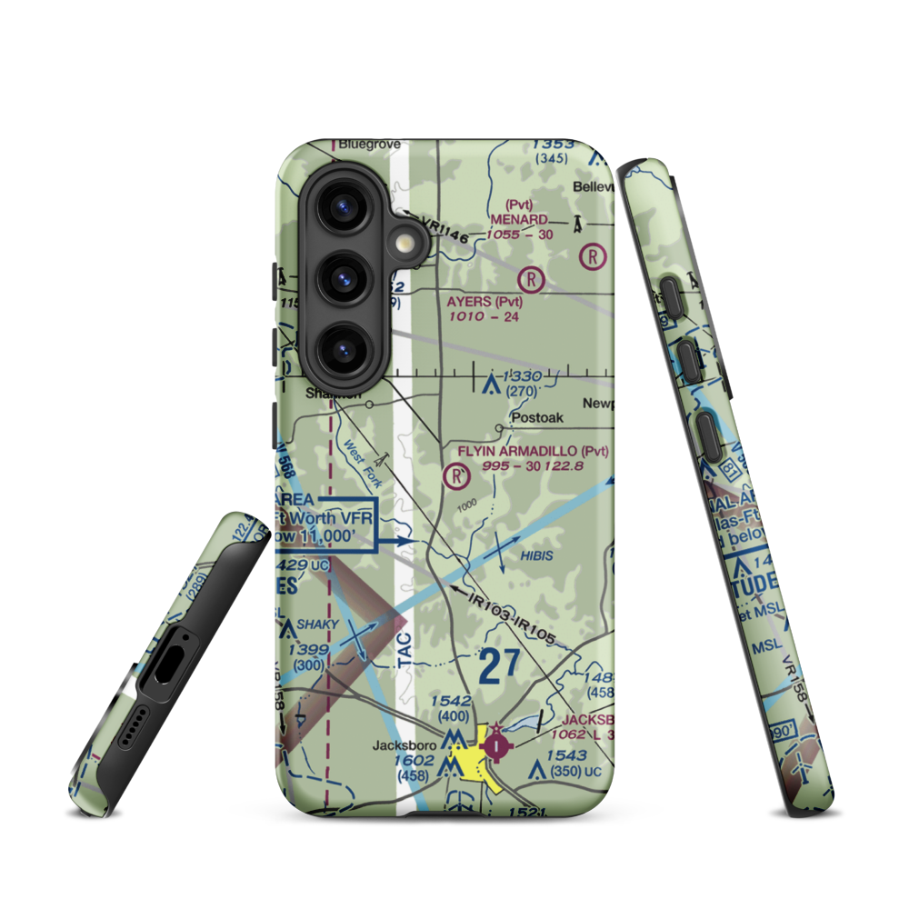 Flyin Armadillo Airport (TE55) VFR Sectional Samsung Phone Case Samsung Galaxy S24 model shown