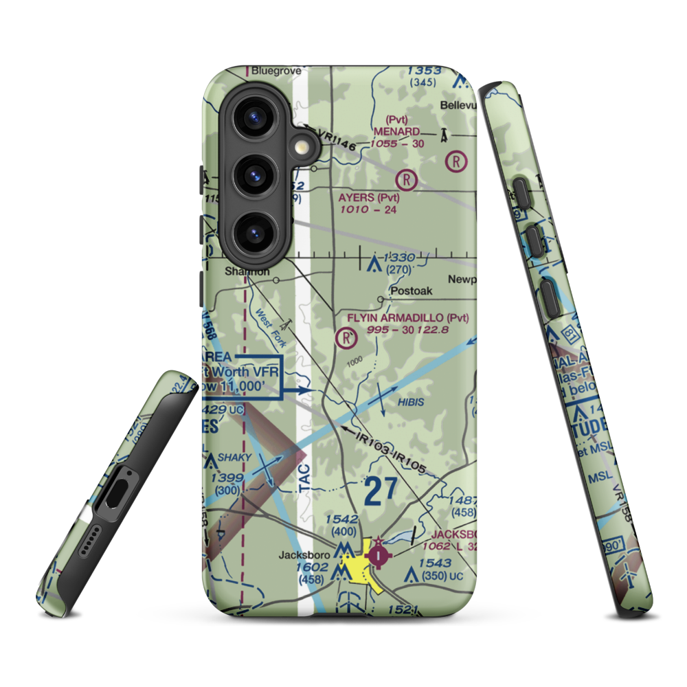 Flyin Armadillo Airport (TE55) VFR Sectional Samsung Phone Case Samsung Galaxy S24 Plus model shown