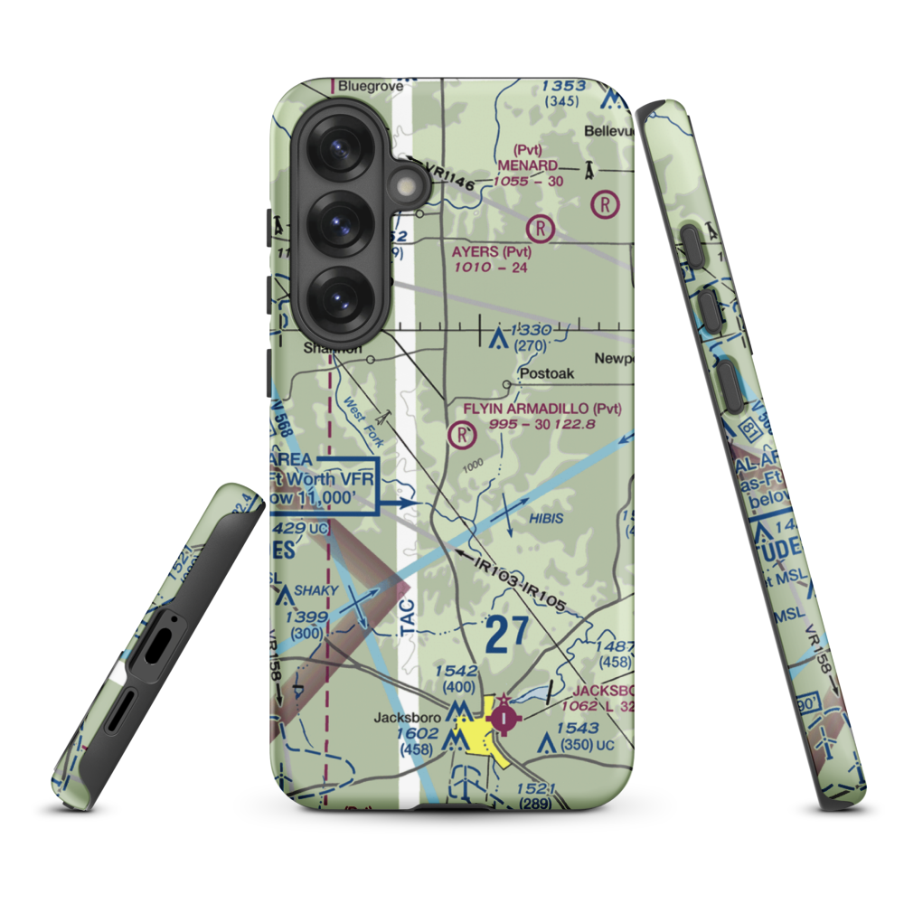 Flyin Armadillo Airport (TE55) VFR Sectional Samsung Phone Case Samsung Galaxy S25 Plus model shown
