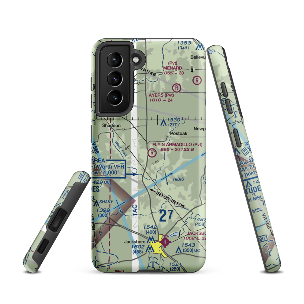 Flyin Armadillo Airport (TE55) VFR Sectional Samsung Phone Case Samsung Galaxy S21 model shown