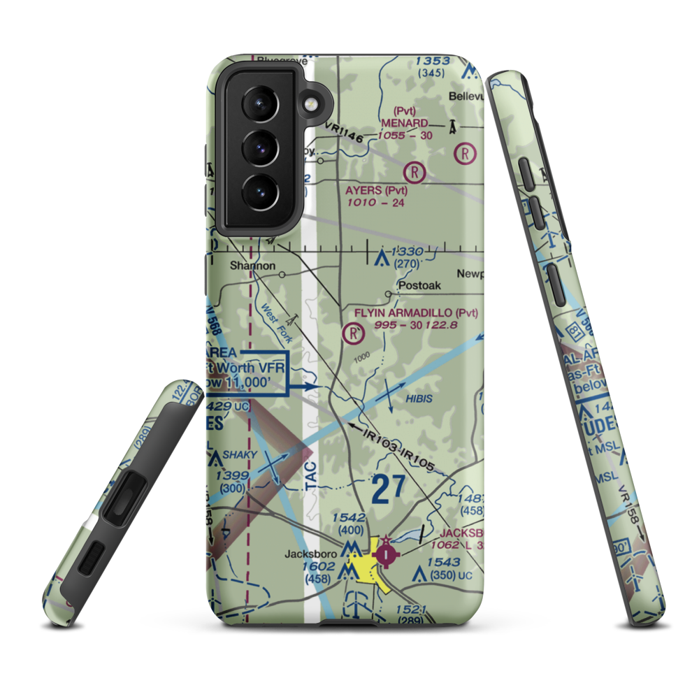 Flyin Armadillo Airport (TE55) VFR Sectional Samsung Phone Case Samsung Galaxy S21 Plus model shown