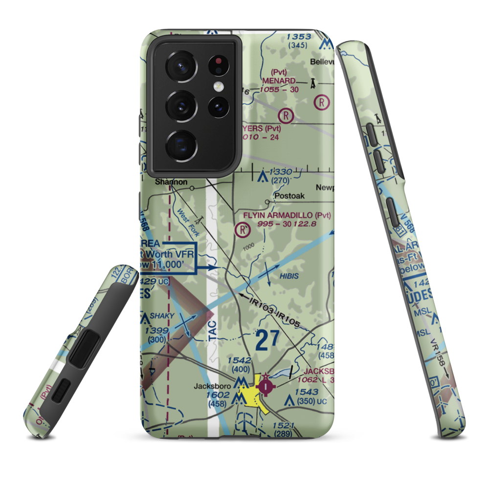 Flyin Armadillo Airport (TE55) VFR Sectional Samsung Phone Case Samsung Galaxy S21 Ultra model shown