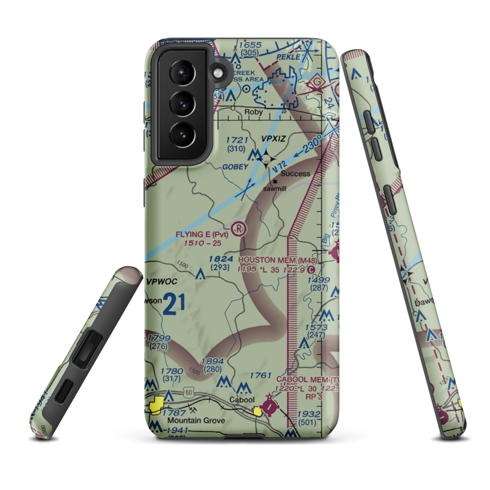 Flying 'E' Airport (6MO3) VFR Sectional Samsung Phone Case Samsung Galaxy S21 Plus model shown