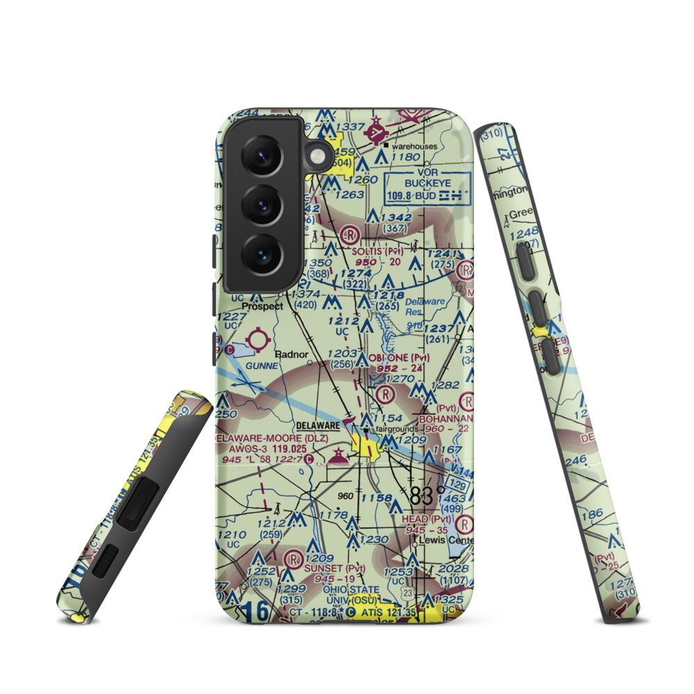 Flying Acres Airport (OI49) VFR Sectional Samsung Phone Case Samsung Galaxy S22 model shown