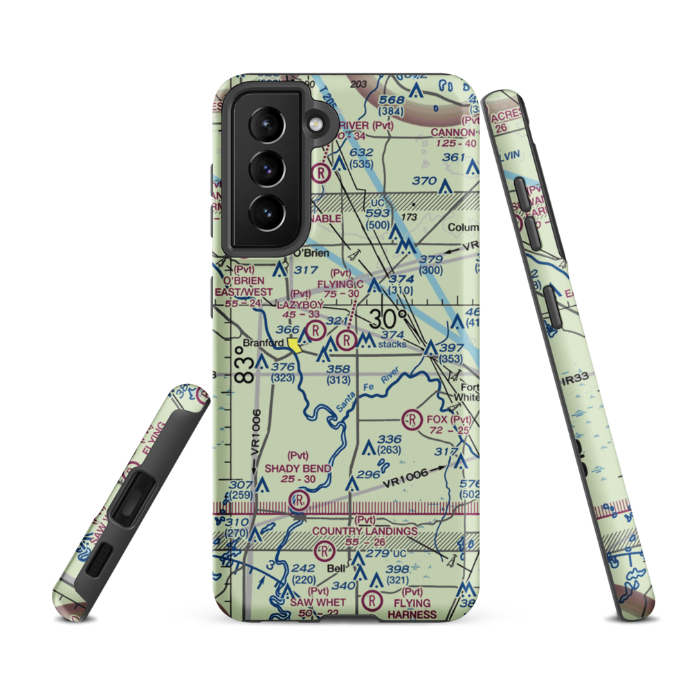 Flying C Farm Airport (FD16) VFR Sectional Samsung Phone Case Samsung Galaxy S21 FE model shown