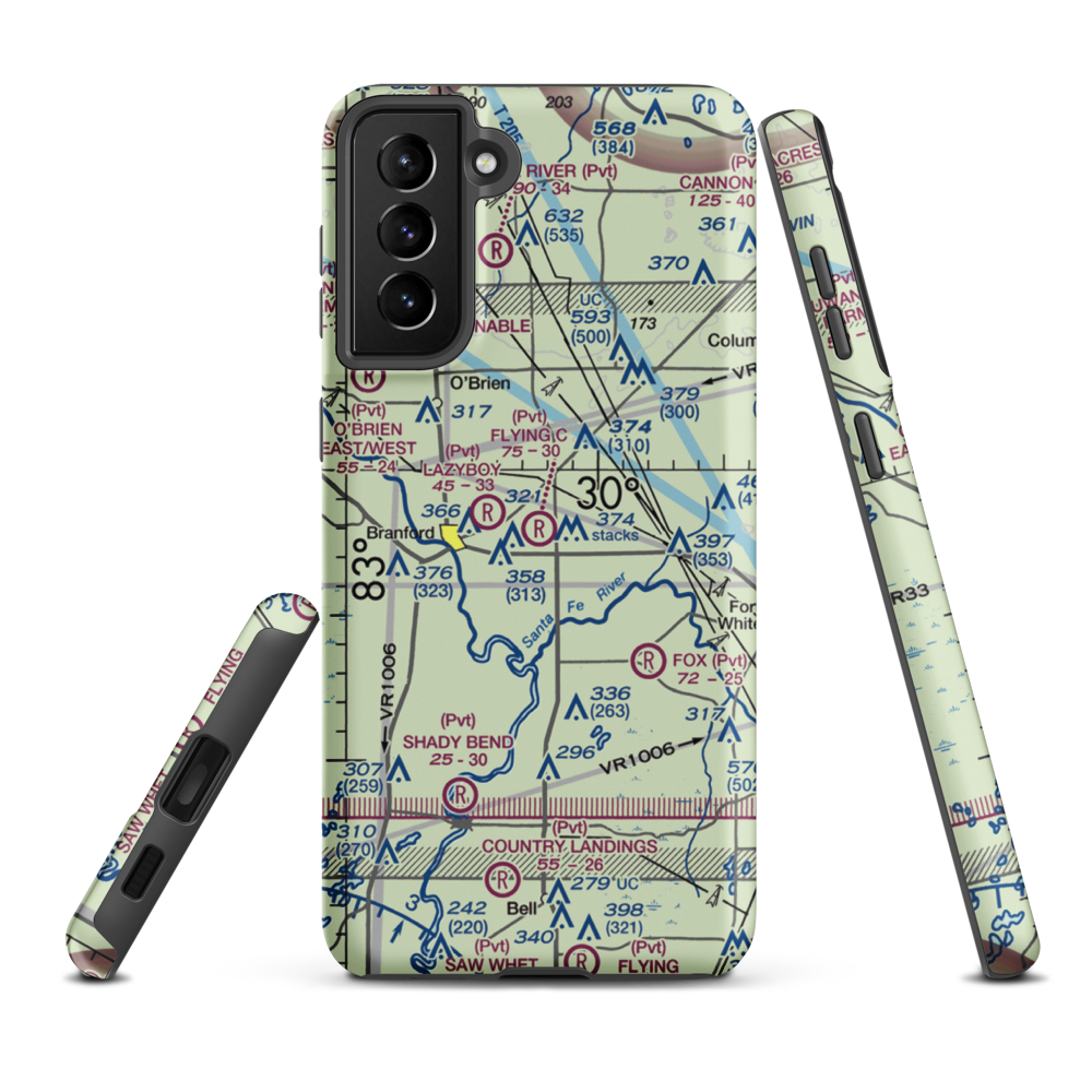 Flying C Farm Airport (FD16) VFR Sectional Samsung Phone Case Samsung Galaxy S21 Plus model shown