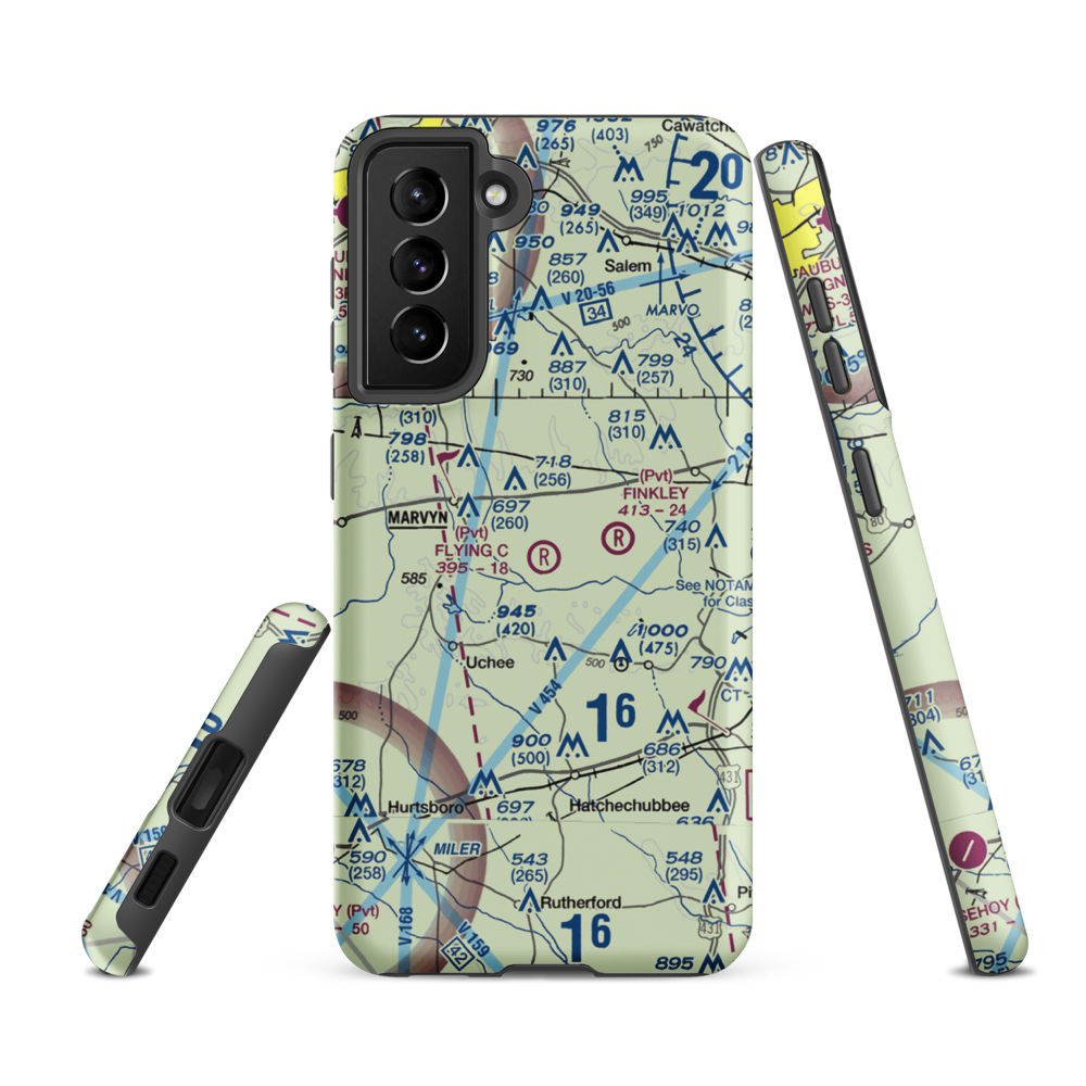Flying C's Plantation Airport (AL51) VFR Sectional Samsung Phone Case Samsung Galaxy S21 Ultra model shown