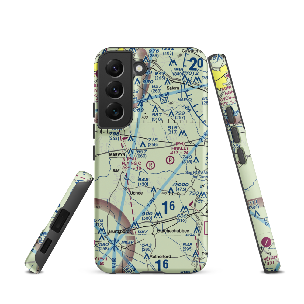 Flying C's Plantation Airport (AL51) VFR Sectional Samsung Phone Case Samsung Galaxy S22 model shown