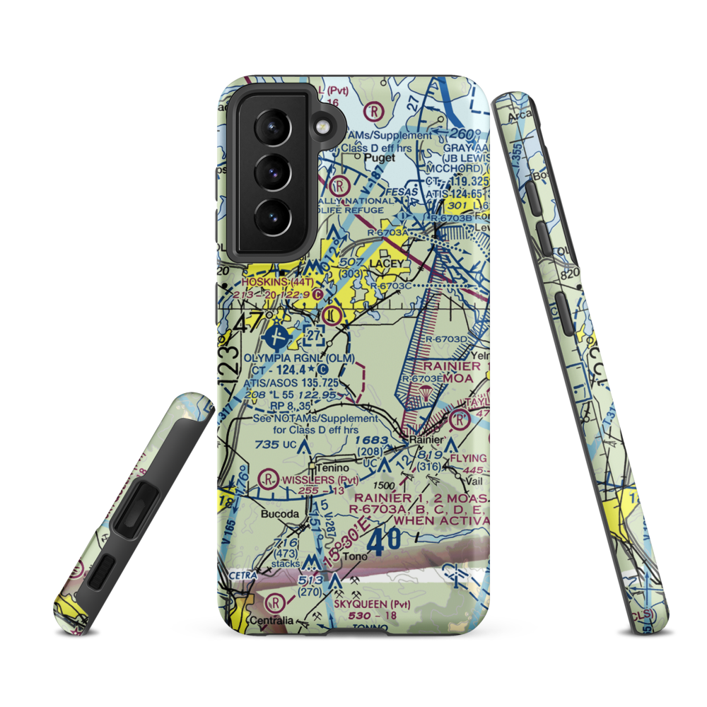 Flying Carpet Airport (3WA9) VFR Sectional Samsung Phone Case Samsung Galaxy S21 FE model shown