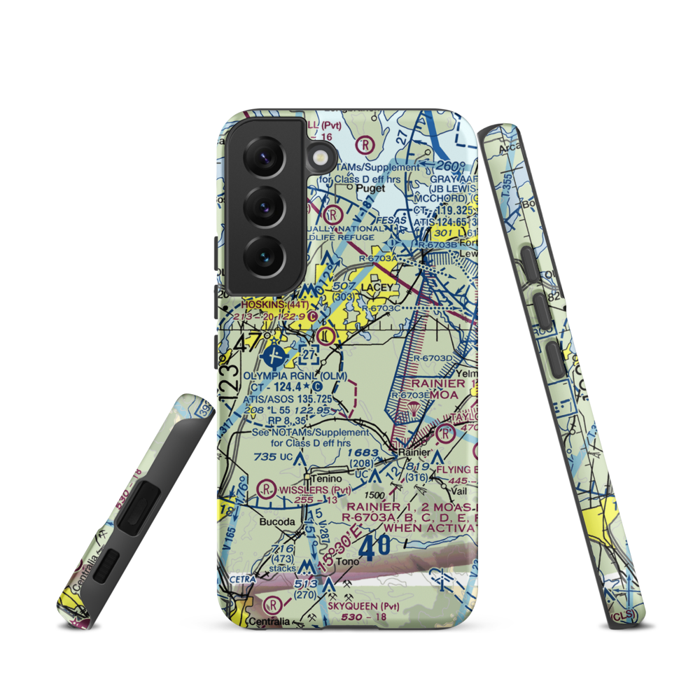 Flying Carpet Airport (3WA9) VFR Sectional Samsung Phone Case Samsung Galaxy S22 model shown