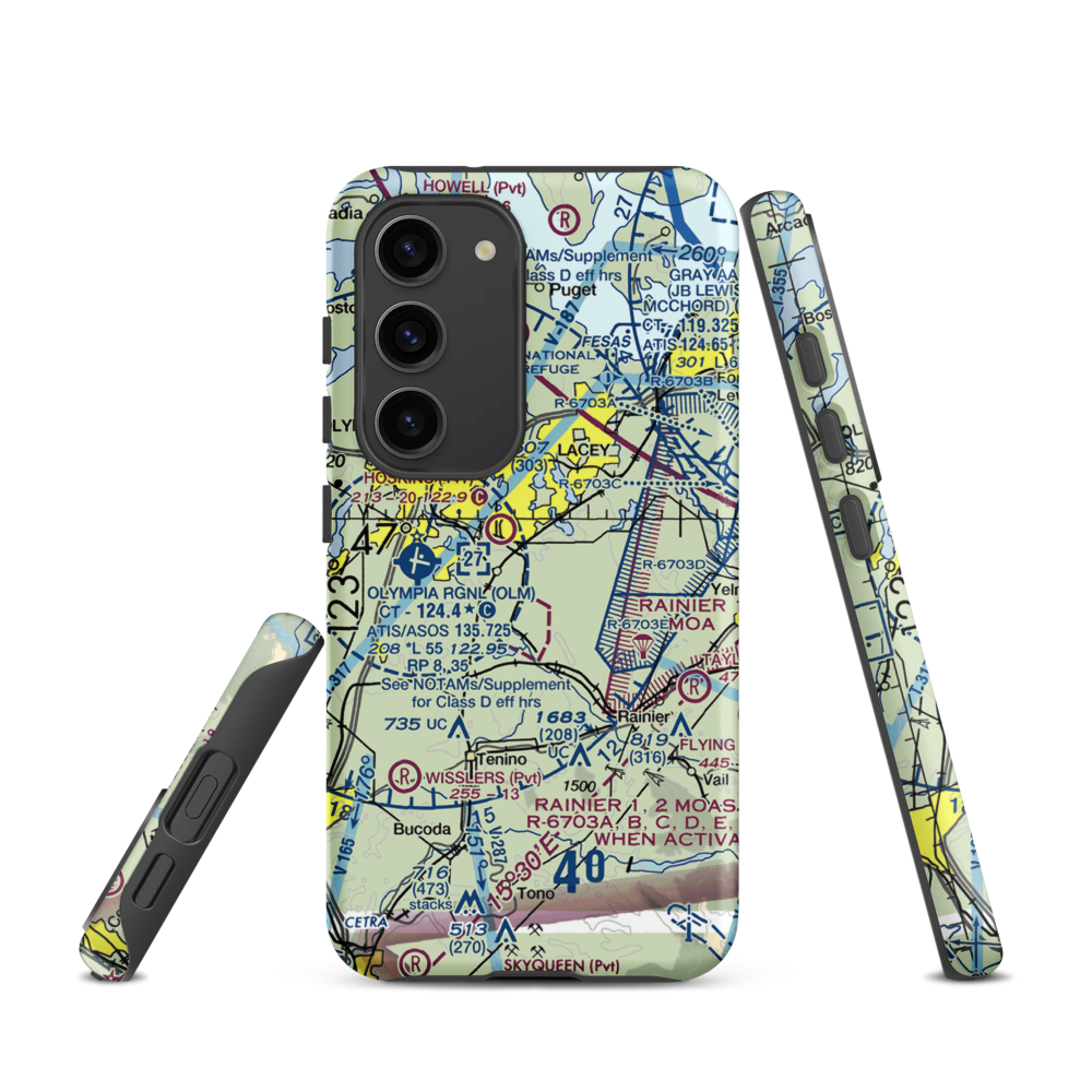 Flying Carpet Airport (3WA9) VFR Sectional Samsung Phone Case Samsung Galaxy S23 model shown