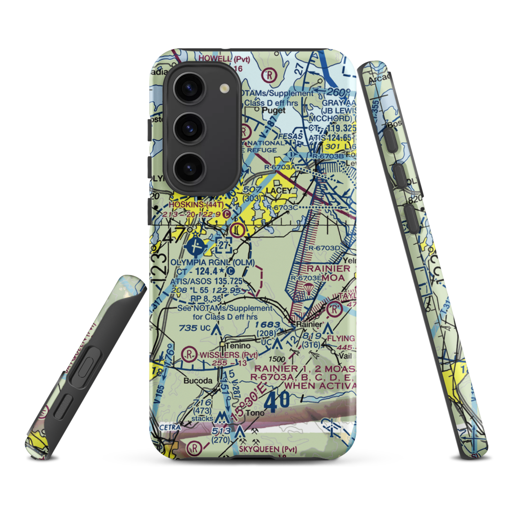 Flying Carpet Airport (3WA9) VFR Sectional Samsung Phone Case Samsung Galaxy S23 Plus model shown