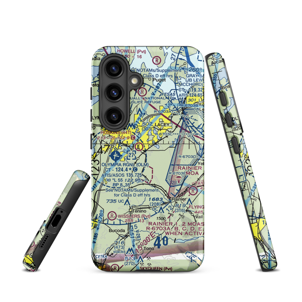 Flying Carpet Airport (3WA9) VFR Sectional Samsung Phone Case Samsung Galaxy S24 model shown