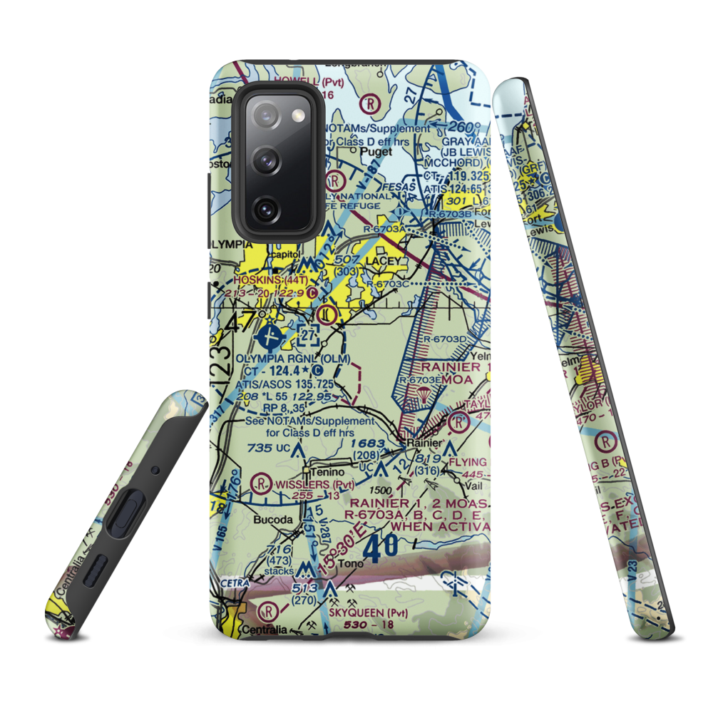 Flying Carpet Airport (3WA9) VFR Sectional Samsung Phone Case Samsung Galaxy S20 FE model shown