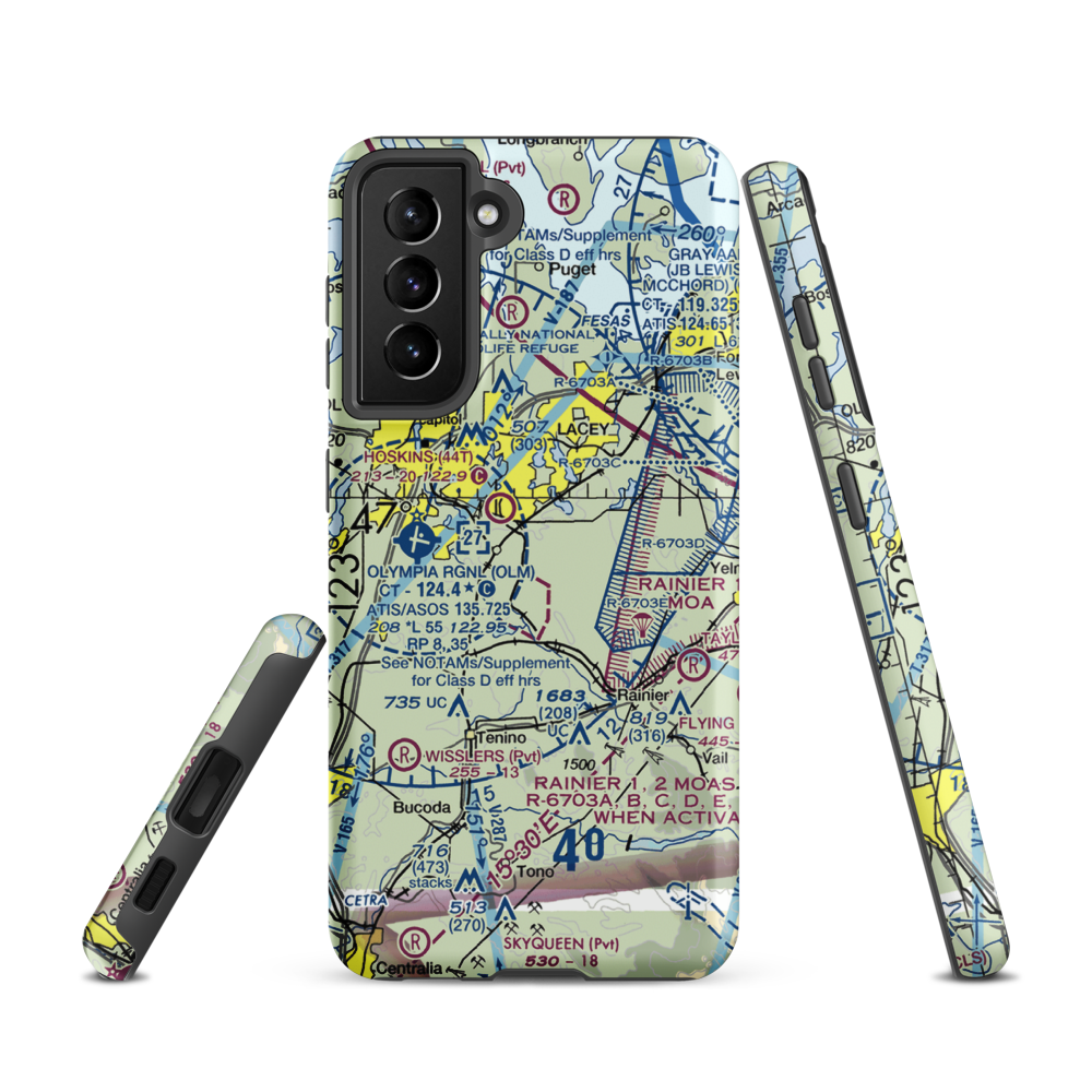 Flying Carpet Airport (3WA9) VFR Sectional Samsung Phone Case Samsung Galaxy S21 model shown
