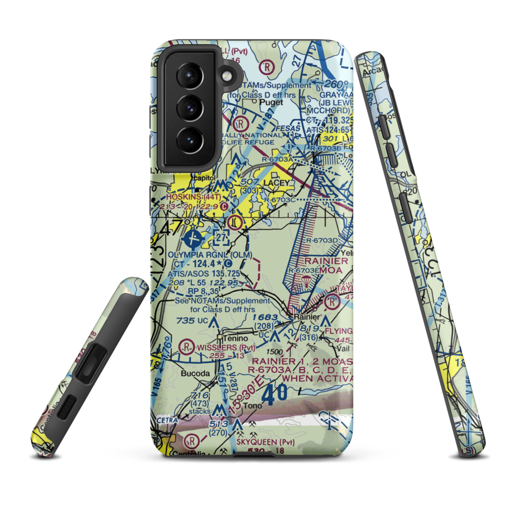 Flying Carpet Airport (3WA9) VFR Sectional Samsung Phone Case Samsung Galaxy S21 FE model shown