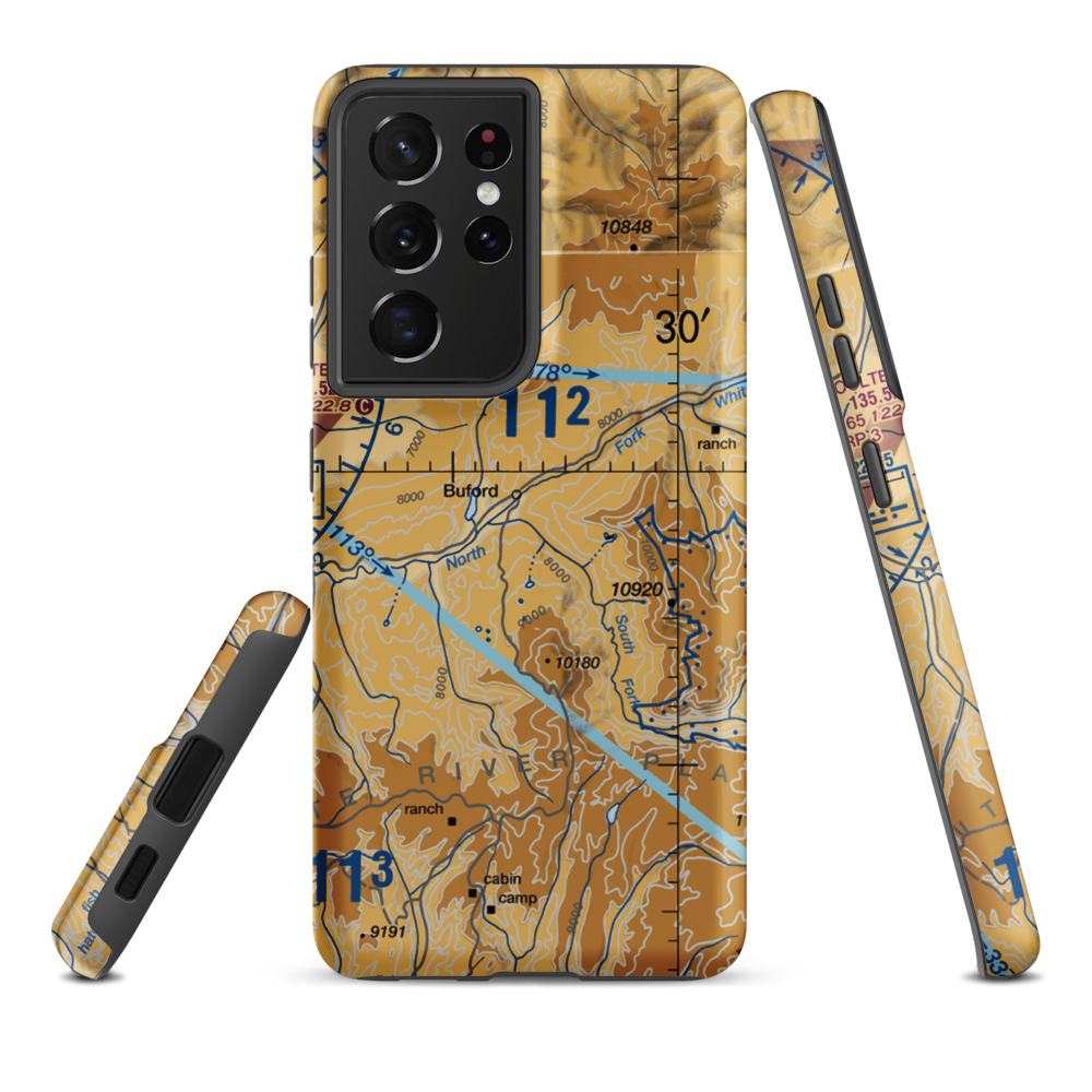 Flying Dog Ranch Airstrip (41CO) VFR Sectional Samsung Phone Case Samsung Galaxy S21 Plus model shown