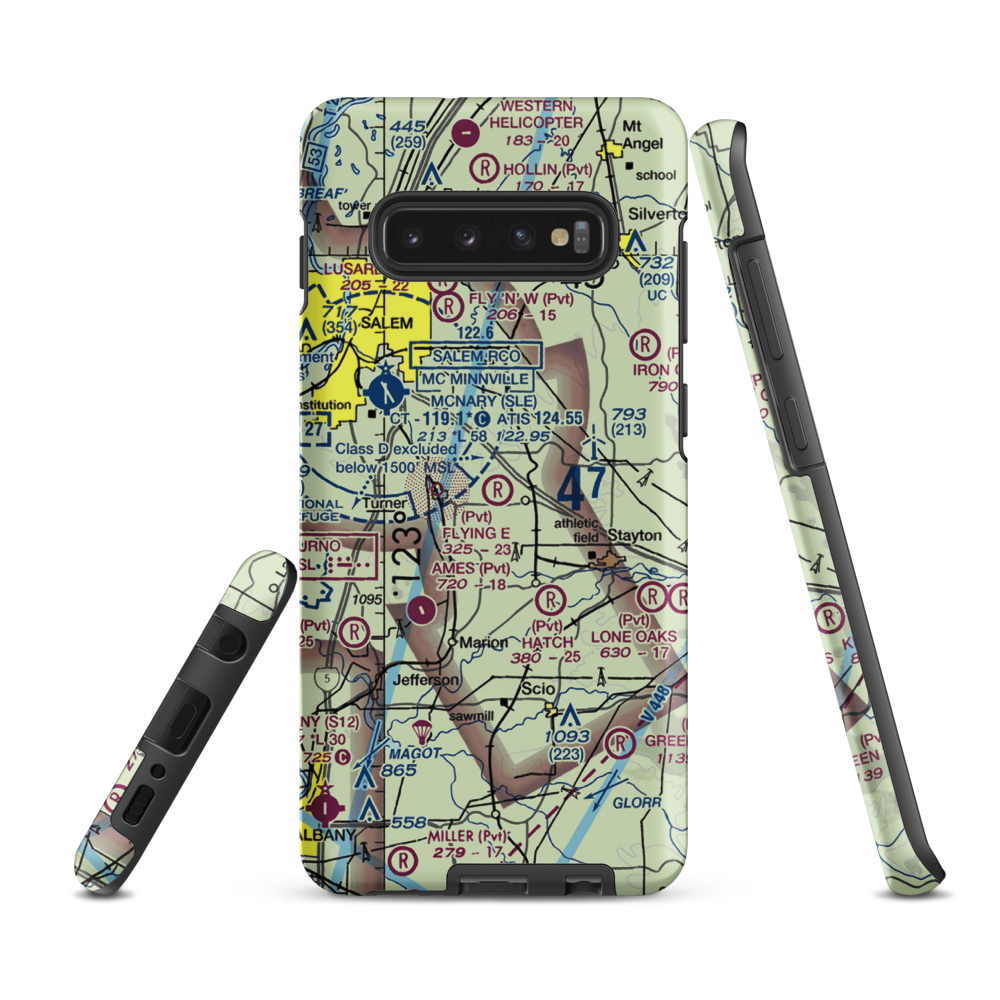 Flying E Airport (OR25) VFR Sectional Samsung Phone Case Samsung Galaxy S10 Plus model shown