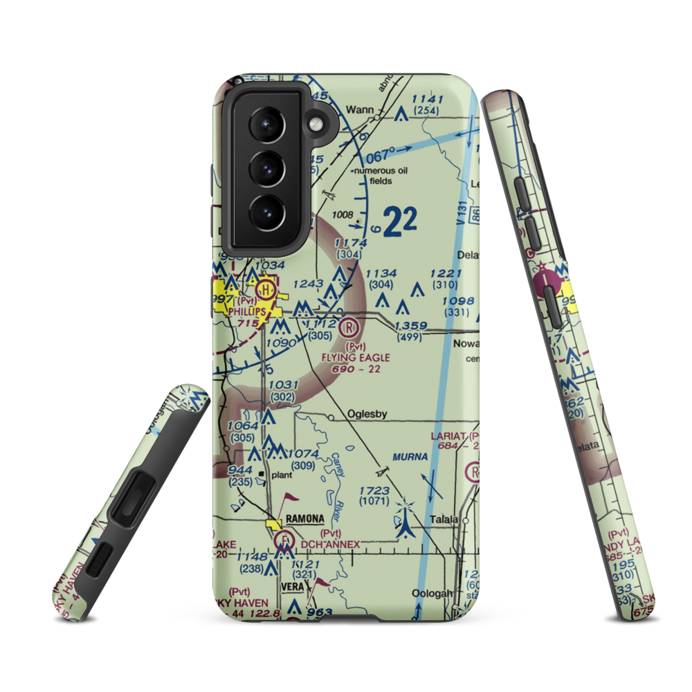 Flying Eagle Estates Airport (9OK3) VFR Sectional Samsung Phone Case Samsung Galaxy S21 FE model shown