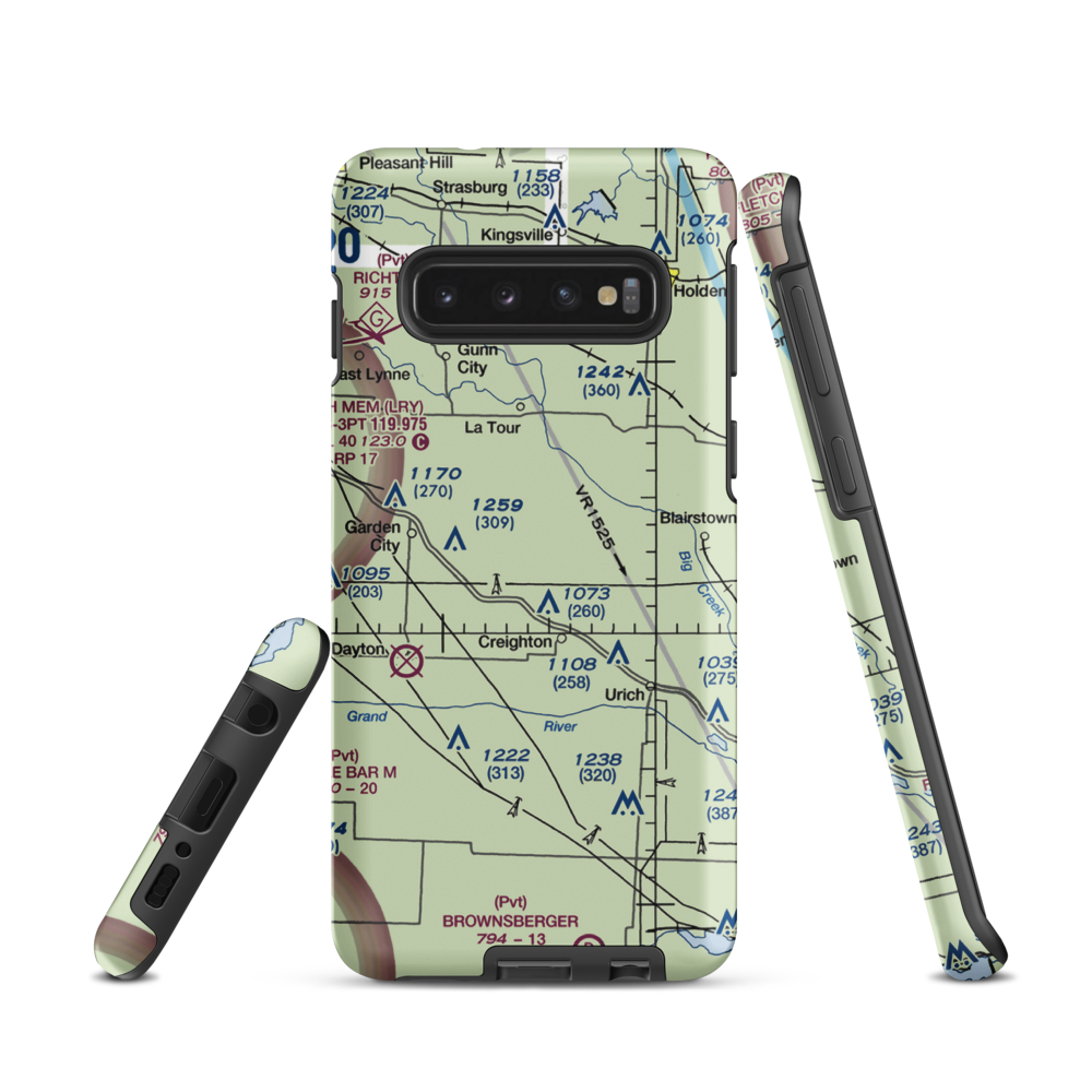 Flying G Airport (0MO1) VFR Sectional Samsung Phone Case Samsung Galaxy S10 model shown