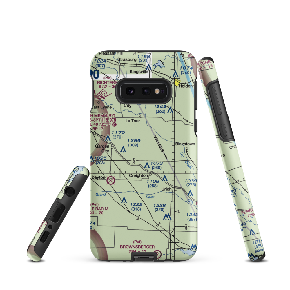 Flying G Airport (0MO1) VFR Sectional Samsung Phone Case Samsung Galaxy S10e model shown