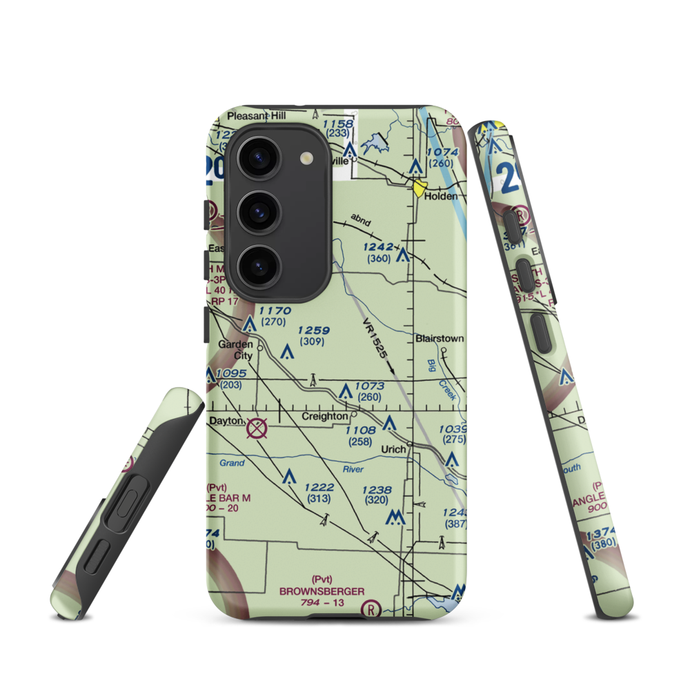 Flying G Airport (0MO1) VFR Sectional Samsung Phone Case Samsung Galaxy S23 model shown