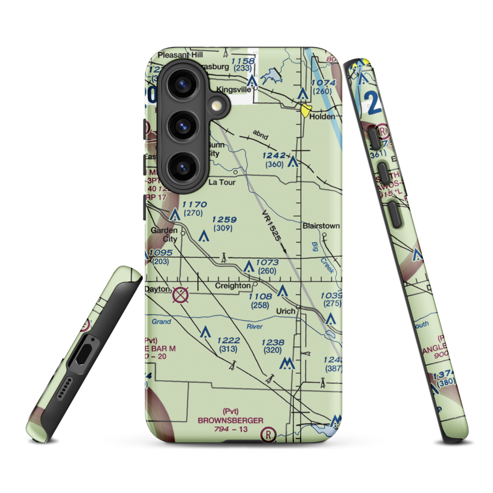 Flying G Airport (0MO1) VFR Sectional Samsung Phone Case Samsung Galaxy S24 Plus model shown