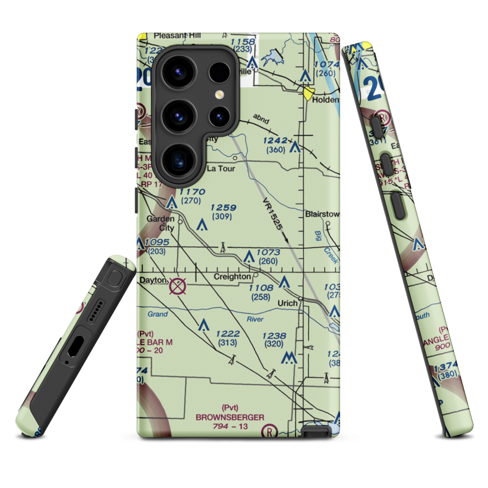 Flying G Airport (0MO1) VFR Sectional Samsung Phone Case Samsung Galaxy S24 Ultra model shown