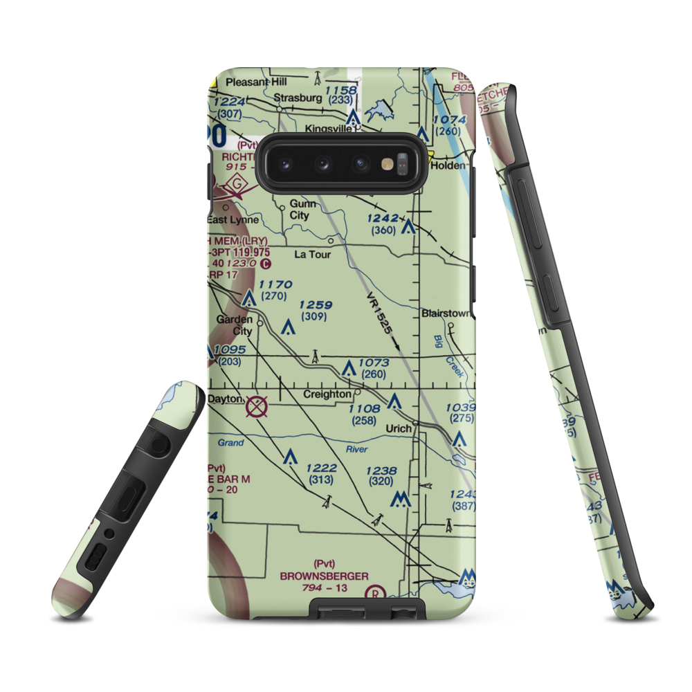 Flying G Airport (0MO1) VFR Sectional Samsung Phone Case Samsung Galaxy S10 Plus model shown