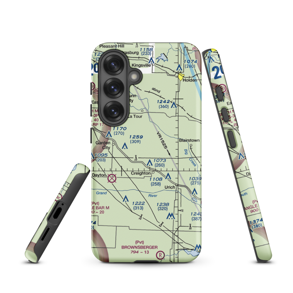 Flying G Airport (0MO1) VFR Sectional Samsung Phone Case Samsung Galaxy S25 model shown